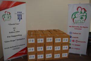 food aid boxes with MASIR and IJI branding